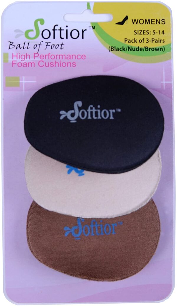Softior Ball of Foot Cushions for Women, 3 Pairs – Adhesive Foam High Heel Shoe Pad Inserts – Insole Padding for Metatarsal Pain Relief, Non Slip Forefoot Support, Feet Blister & Callus Prevention